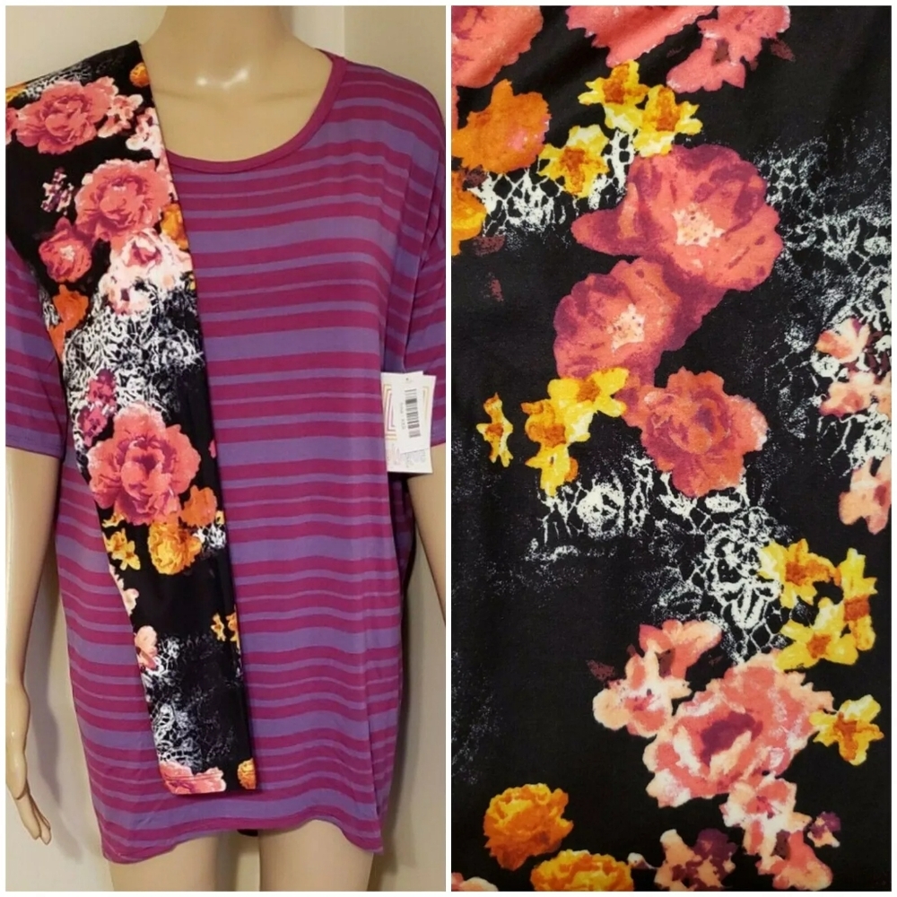 NWT 2Pc SET LuLaRoe 2XS Striped IRMA & CP Lacy Roses Tween-OS Adult 0-4 Leggings